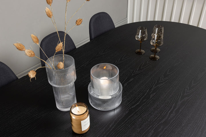 Venture Home Bootcut Oval Dining Table - Black / Black Fanéer +Polar Dining Chair - Black Legs - Black Fabric _6