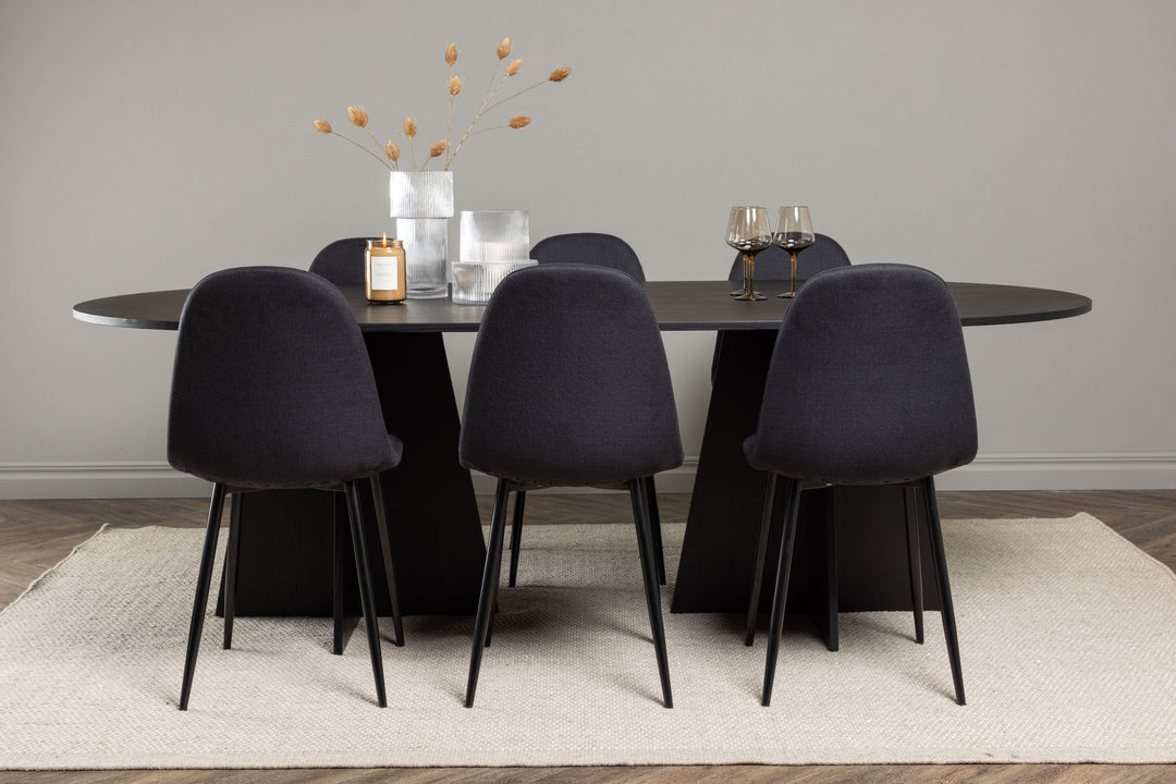 Venture Home Bootcut Oval Dining Table - Black / Black Fanéer +Polar Dining Chair - Black Legs - Black Fabric _6