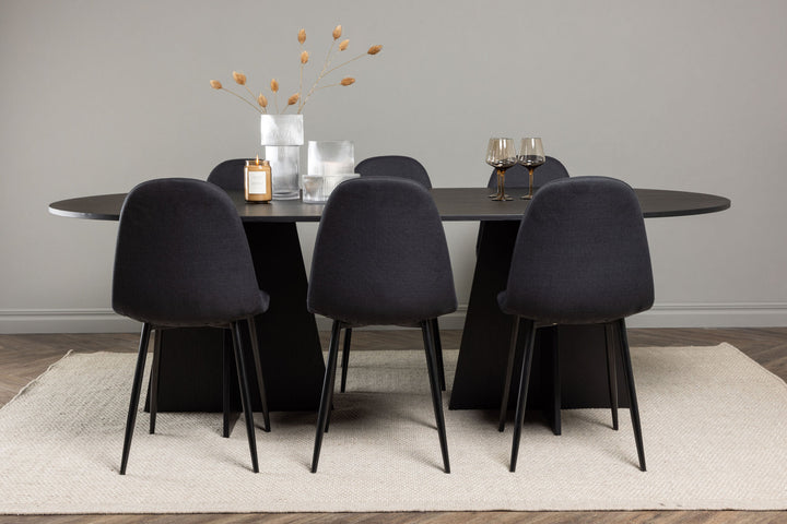 Venture Home Bootcut Oval Dining Table - Black / Black Fanéer +Polar Dining Chair - Black Legs - Black Fabric _6