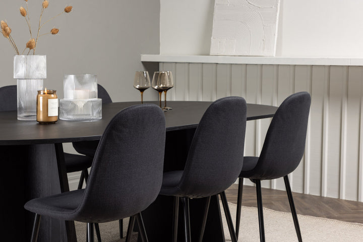 Venture Home Bootcut Oval Dining Table - Black / Black Fanéer +Polar Dining Chair - Black Legs - Black Fabric _6