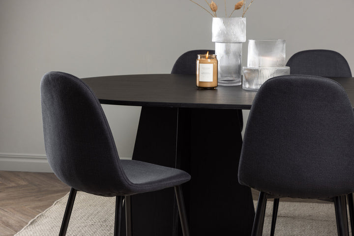 Venture Home Bootcut Oval Dining Table - Black / Black Fanéer +Polar Dining Chair - Black Legs - Black Fabric _6