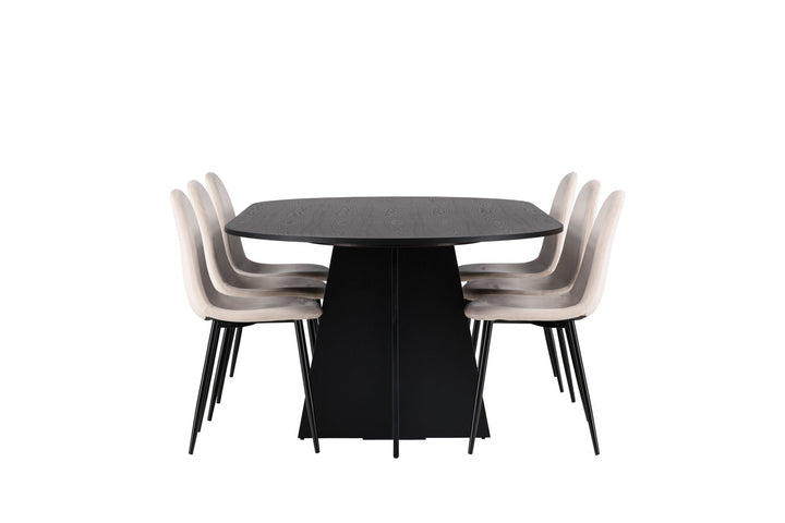 Venture Home Bootcut Oval Dining Table - Black / Black Fanéer +Polar Dining Chair - Black legs / Beige Velvet _6
