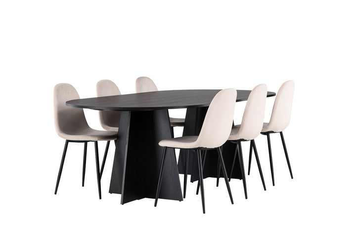 Venture Home Bootcut Oval Dining Table - Black / Black Fanéer +Polar Dining Chair - Black legs / Beige Velvet _6