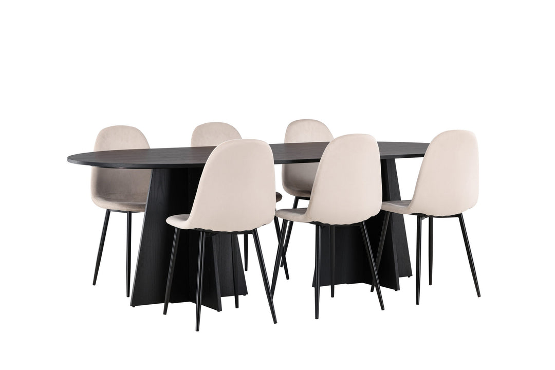Venture Home Bootcut Oval Dining Table - Black / Black Fanéer +Polar Dining Chair - Black legs / Beige Velvet _6