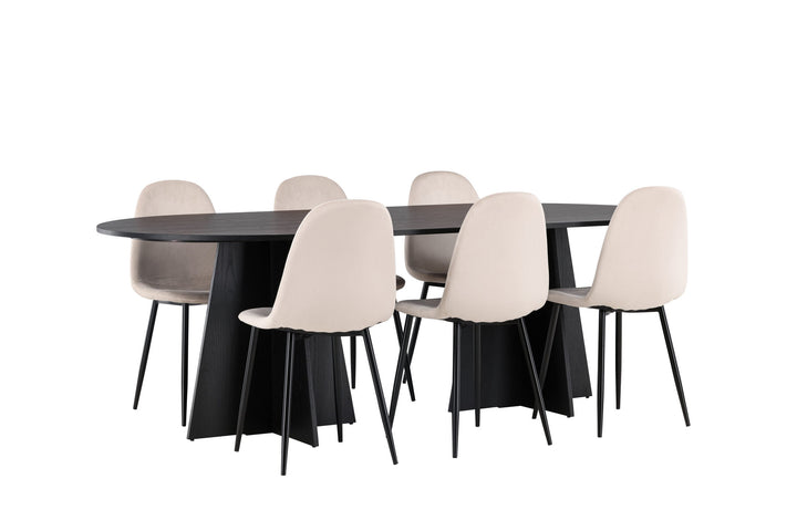 Venture Home Bootcut Oval Dining Table - Black / Black Fanéer +Polar Dining Chair - Black legs / Beige Velvet _6