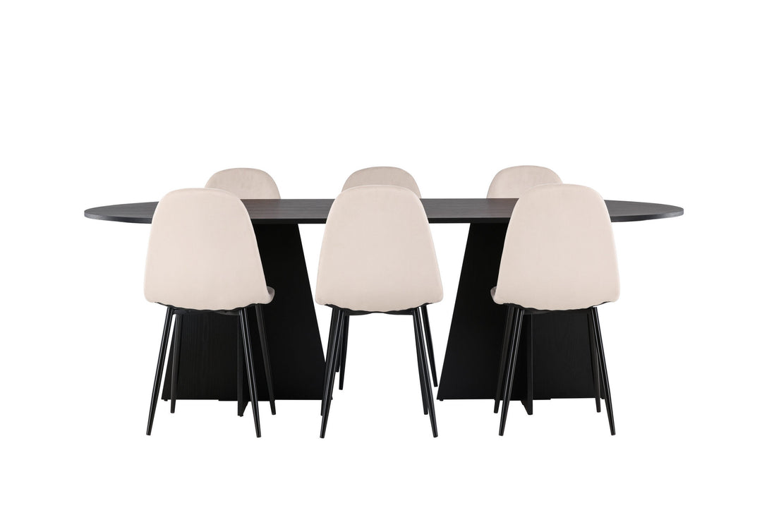 Venture Home Bootcut Oval Dining Table - Black / Black Fanéer +Polar Dining Chair - Black legs / Beige Velvet _6