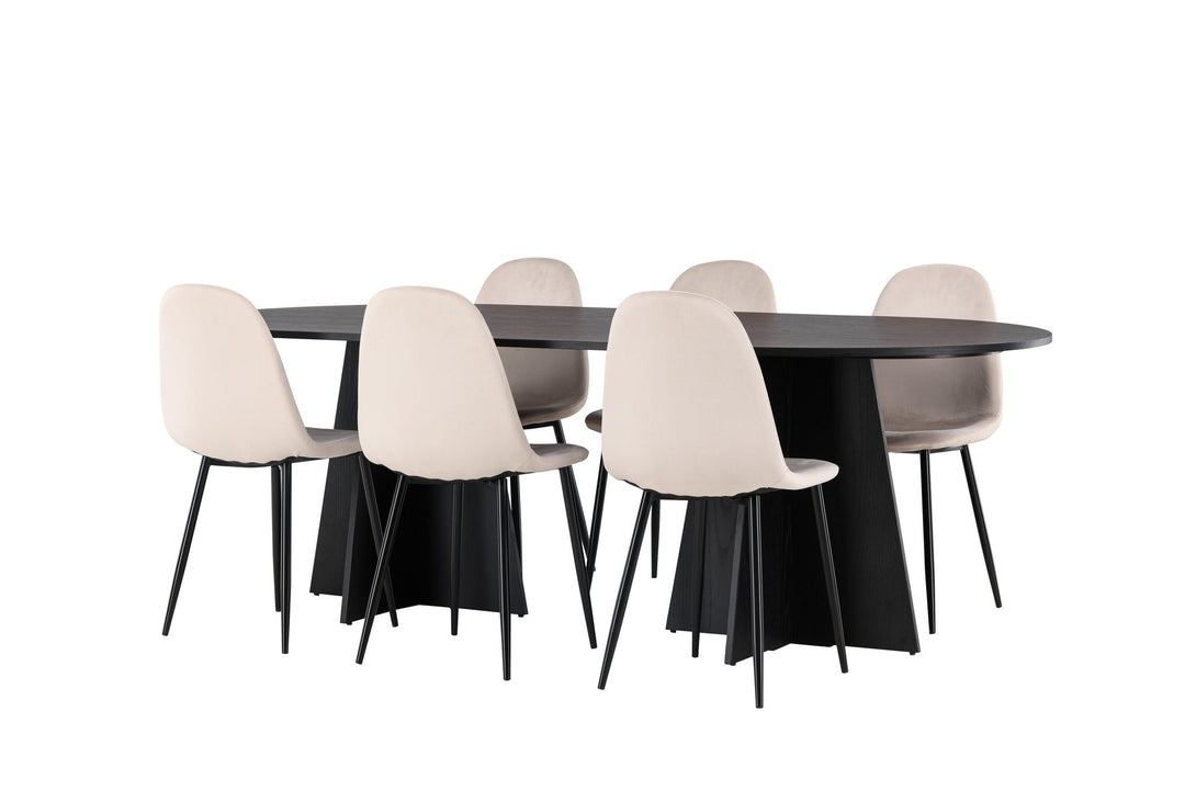 Venture Home Bootcut Oval Dining Table - Black / Black Fanéer +Polar Dining Chair - Black legs / Beige Velvet _6