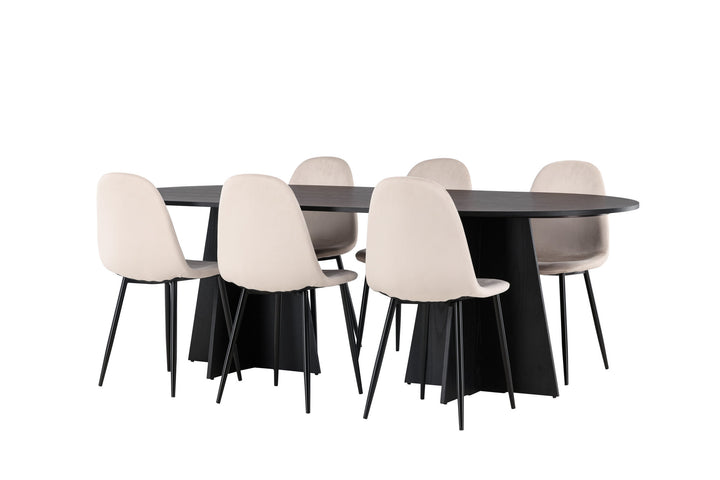 Venture Home Bootcut Oval Dining Table - Black / Black Fanéer +Polar Dining Chair - Black legs / Beige Velvet _6