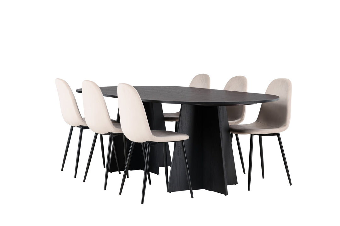 Venture Home Bootcut Oval Dining Table - Black / Black Fanéer +Polar Dining Chair - Black legs / Beige Velvet _6