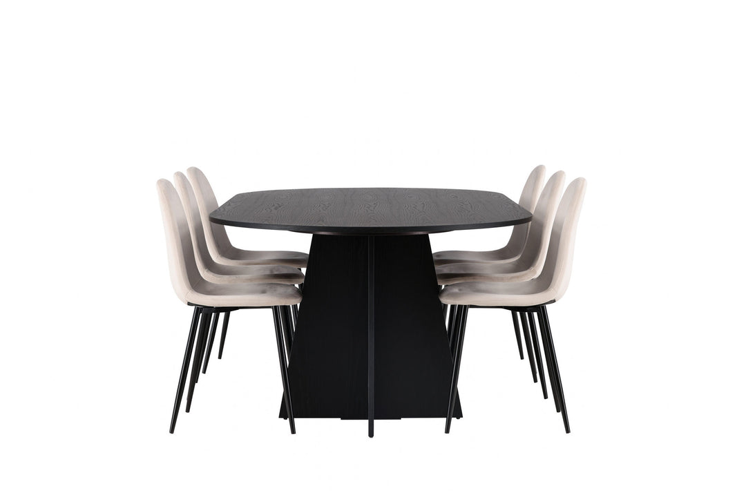 Venture Home Bootcut Oval Dining Table - Black / Black Fanéer +Polar Dining Chair - Black legs / Beige Velvet _6