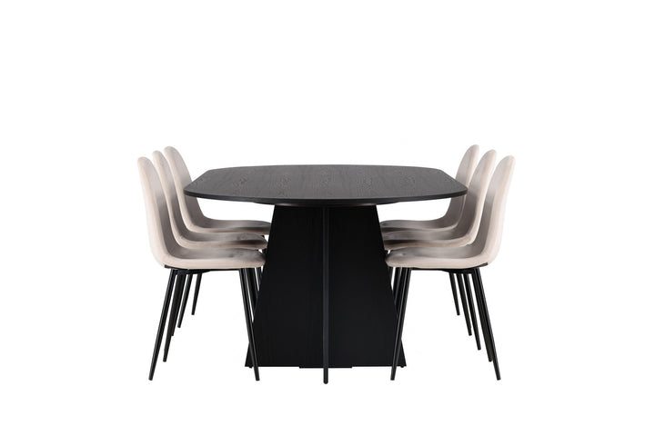Venture Home Bootcut Oval Dining Table - Black / Black Fanéer +Polar Dining Chair - Black legs / Beige Velvet _6