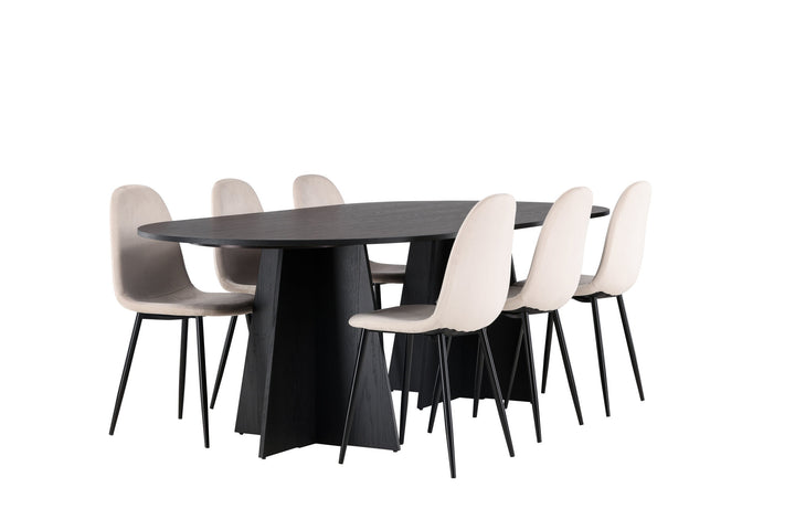 Venture Home Bootcut Oval Dining Table - Black / Black Fanéer +Polar Dining Chair - Black legs / Beige Velvet _6