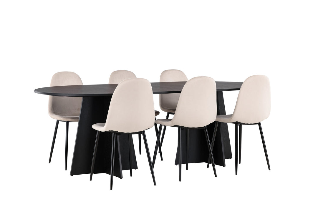 Venture Home Bootcut Oval Dining Table - Black / Black Fanéer +Polar Dining Chair - Black legs / Beige Velvet _6