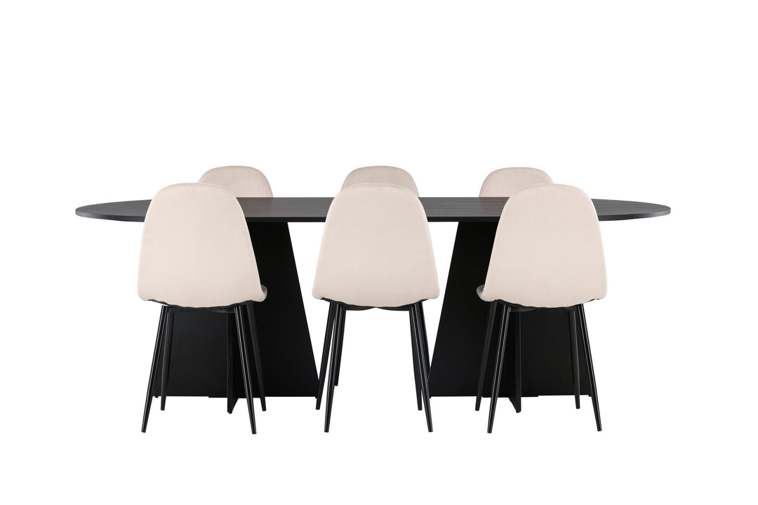 Venture Home Bootcut Oval Dining Table - Black / Black Fanéer +Polar Dining Chair - Black legs / Beige Velvet _6