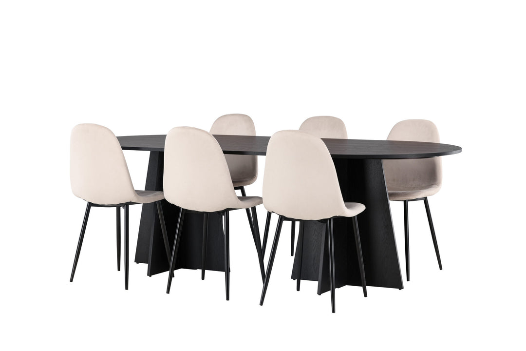 Venture Home Bootcut Oval Dining Table - Black / Black Fanéer +Polar Dining Chair - Black legs / Beige Velvet _6