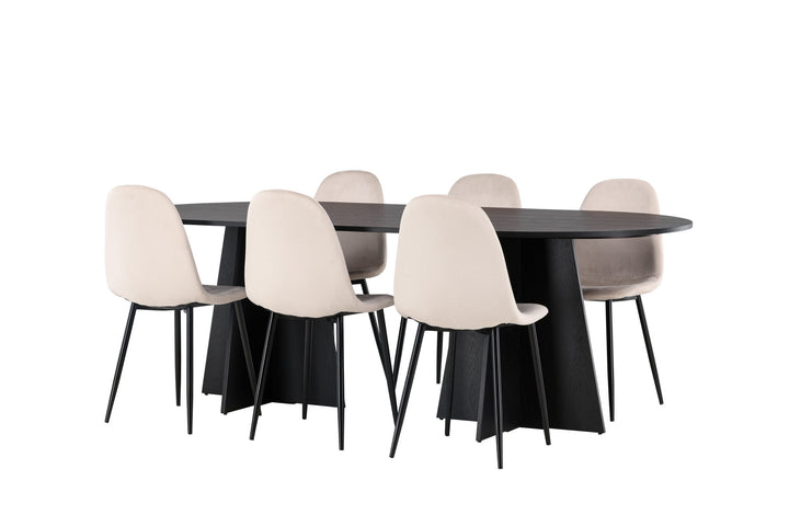 Venture Home Bootcut Oval Dining Table - Black / Black Fanéer +Polar Dining Chair - Black legs / Beige Velvet _6