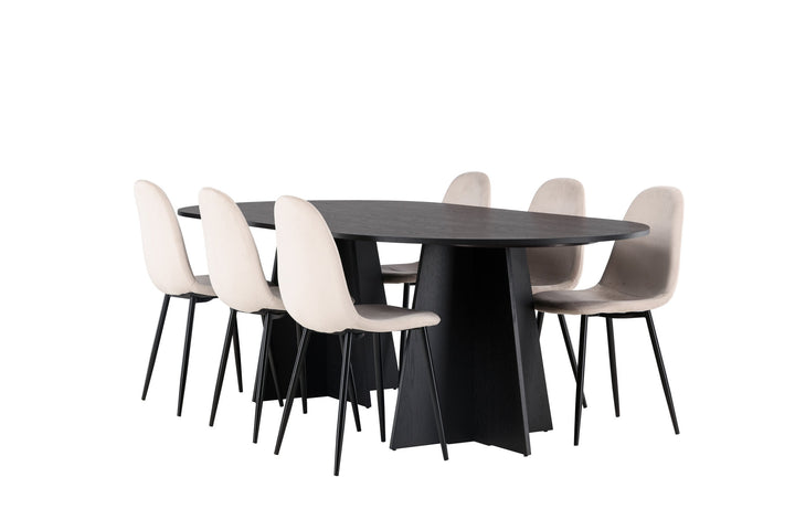 Venture Home Bootcut Oval Dining Table - Black / Black Fanéer +Polar Dining Chair - Black legs / Beige Velvet _6