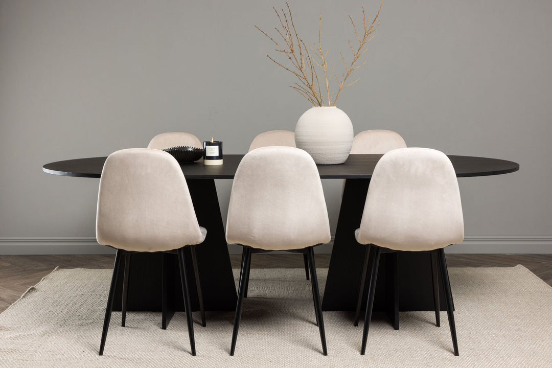 Venture Home Bootcut Oval Dining Table - Black / Black Fanéer +Polar Dining Chair - Black legs / Beige Velvet _6