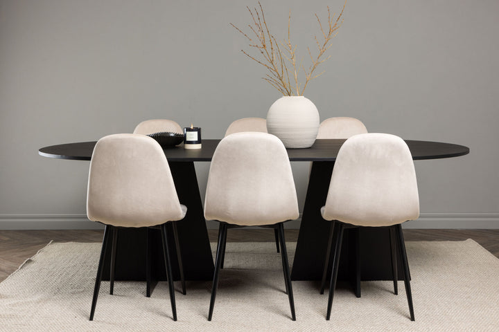 Venture Home Bootcut Oval Dining Table - Black / Black Fanéer +Polar Dining Chair - Black legs / Beige Velvet _6