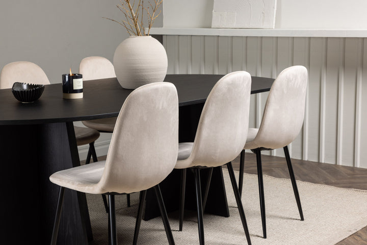 Venture Home Bootcut Oval Dining Table - Black / Black Fanéer +Polar Dining Chair - Black legs / Beige Velvet _6