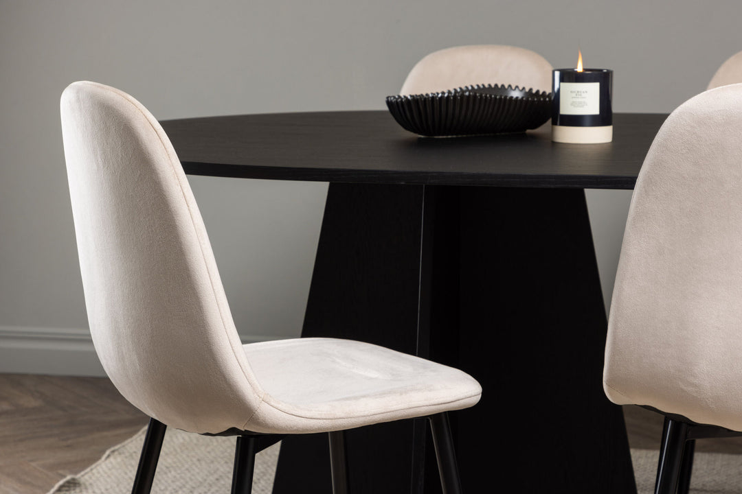 Venture Home Bootcut Oval Dining Table - Black / Black Fanéer +Polar Dining Chair - Black legs / Beige Velvet _6