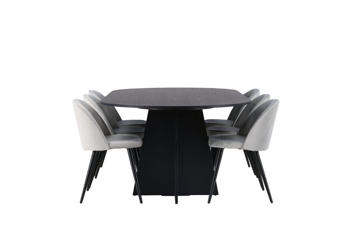 Venture Home Bootcut Oval Dining Table - Black / Black Fanéer +Velvet Dining Chair - Light Grey / Black _6