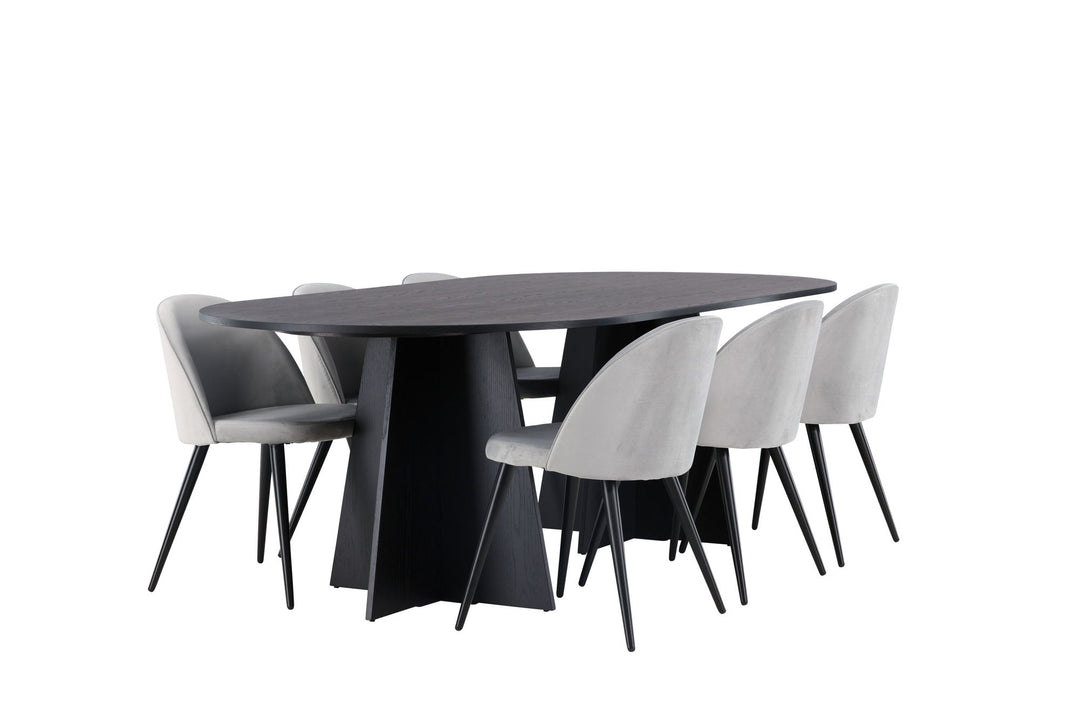 Venture Home Bootcut Oval Dining Table - Black / Black Fanéer +Velvet Dining Chair - Light Grey / Black _6