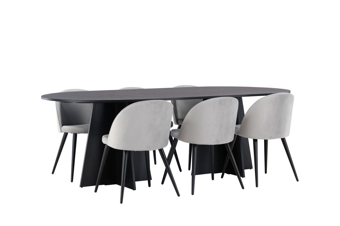 Venture Home Bootcut Oval Dining Table - Black / Black Fanéer +Velvet Dining Chair - Light Grey / Black _6