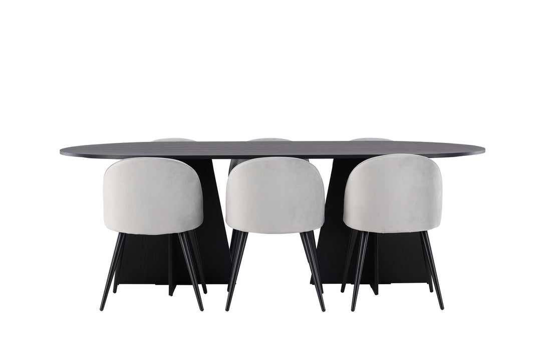 Venture Home Bootcut Oval Dining Table - Black / Black Fanéer +Velvet Dining Chair - Light Grey / Black _6