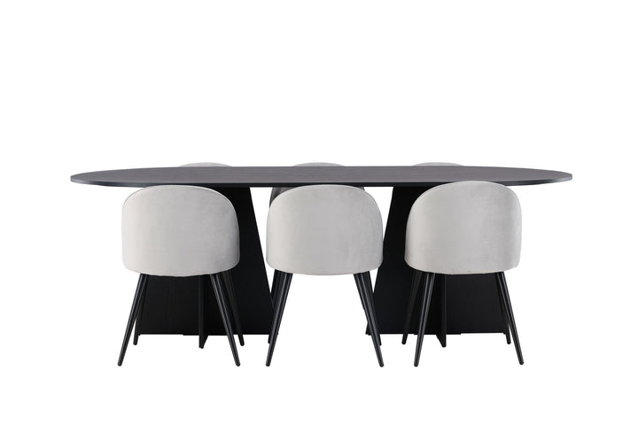 Venture Home Bootcut Oval Dining Table - Black / Black Fanéer +Velvet Dining Chair - Light Grey / Black _6