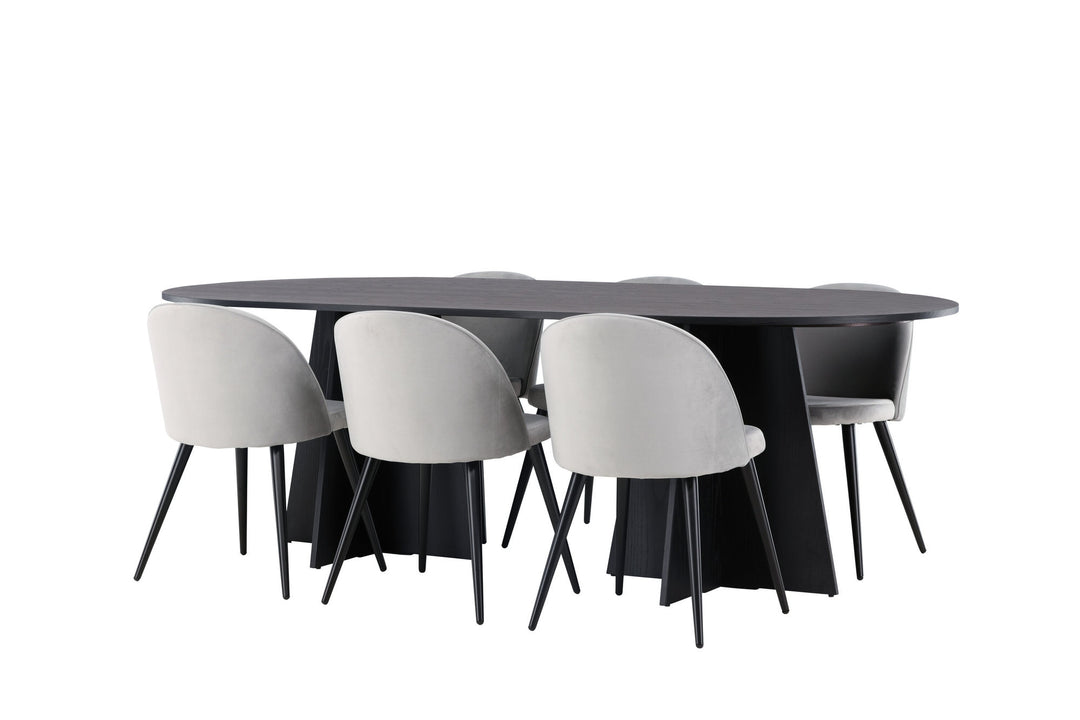 Venture Home Bootcut Oval Dining Table - Black / Black Fanéer +Velvet Dining Chair - Light Grey / Black _6