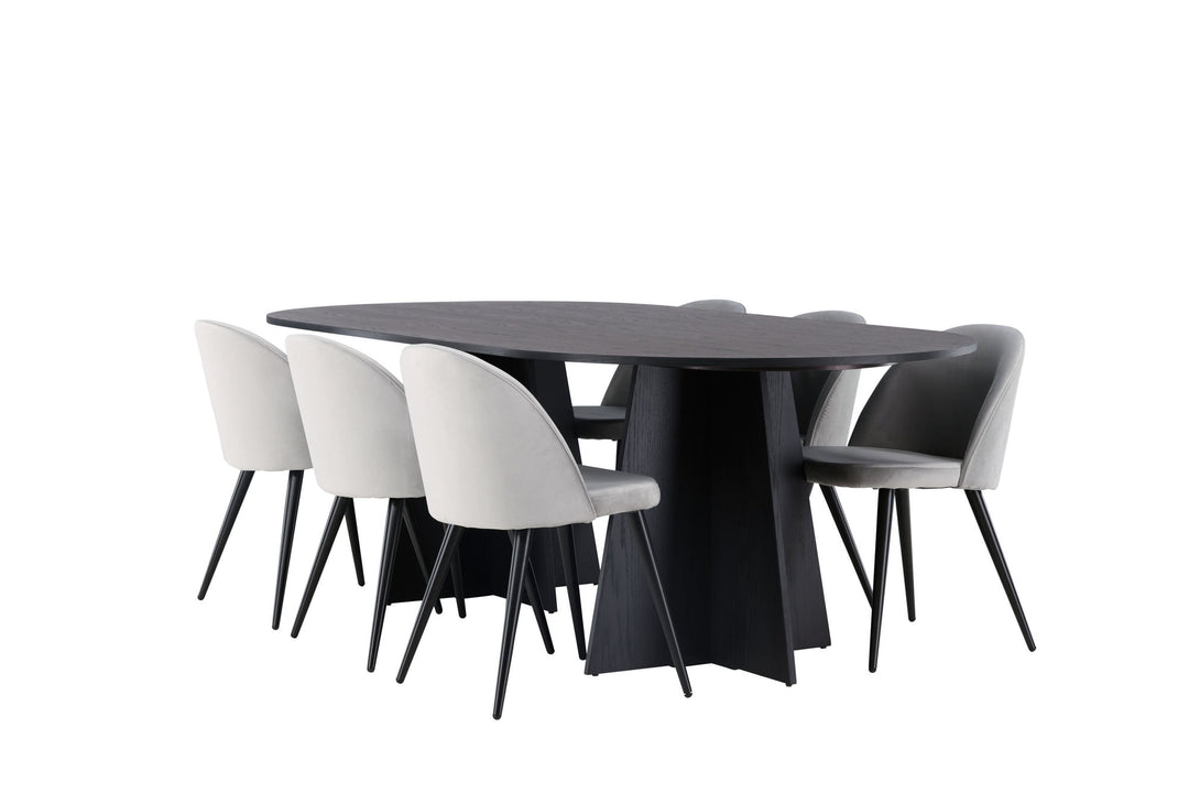 Venture Home Bootcut Oval Dining Table - Black / Black Fanéer +Velvet Dining Chair - Light Grey / Black _6