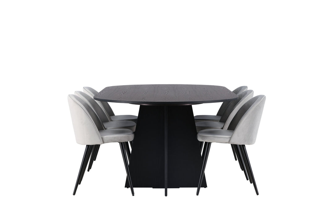 Venture Home Bootcut Oval Dining Table - Black / Black Fanéer +Velvet Dining Chair - Light Grey / Black _6