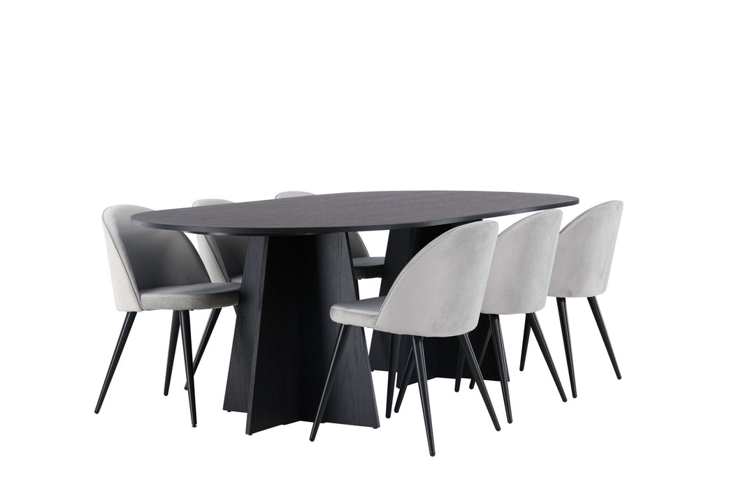 Venture Home Bootcut Oval Dining Table - Black / Black Fanéer +Velvet Dining Chair - Light Grey / Black _6