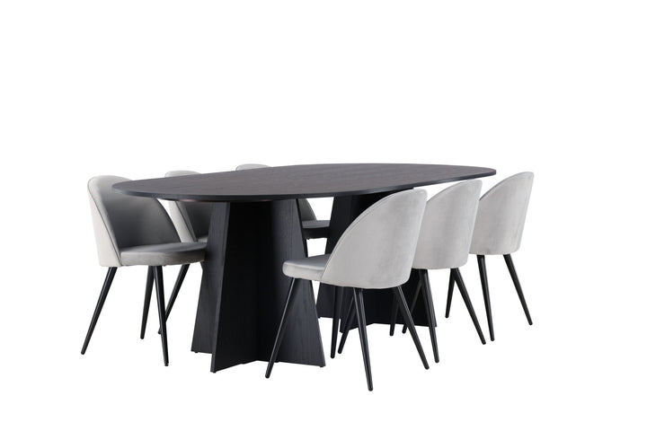 Venture Home Bootcut Oval Dining Table - Black / Black Fanéer +Velvet Dining Chair - Light Grey / Black _6