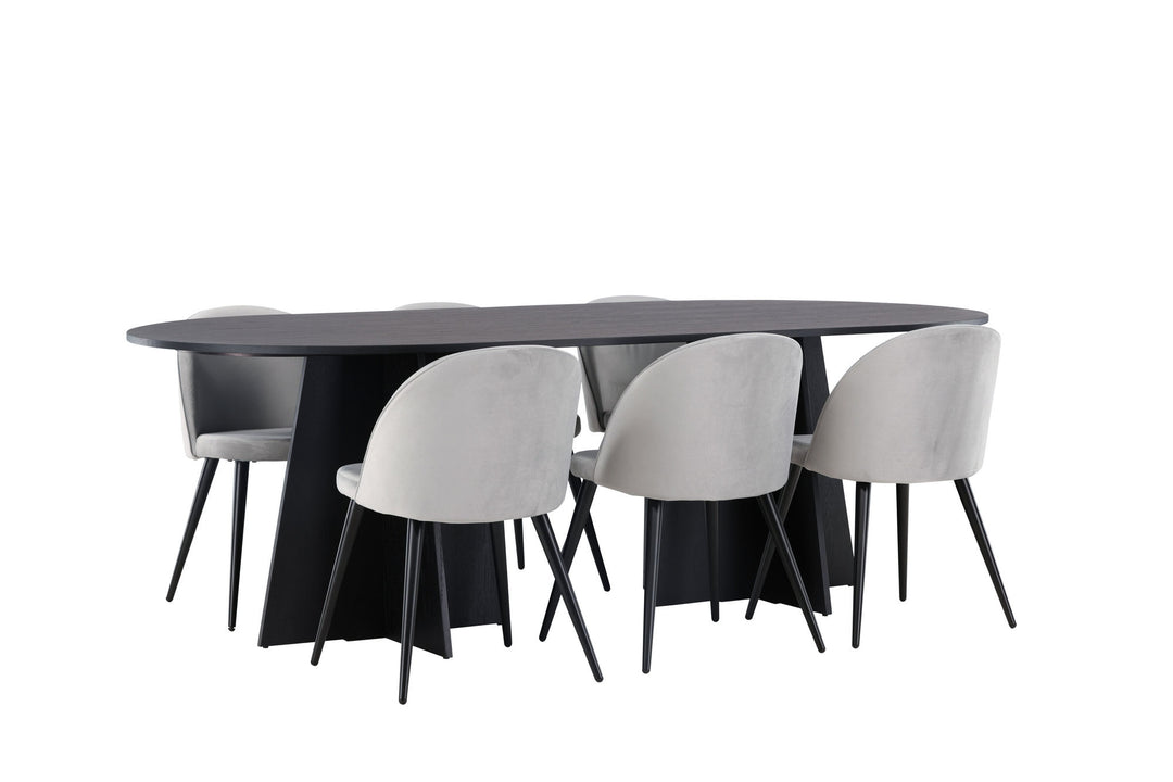 Venture Home Bootcut Oval Dining Table - Black / Black Fanéer +Velvet Dining Chair - Light Grey / Black _6