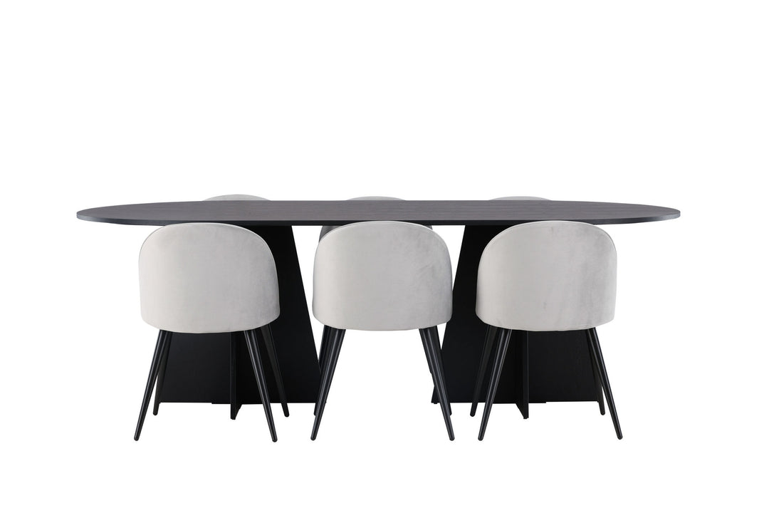 Venture Home Bootcut Oval Dining Table - Black / Black Fanéer +Velvet Dining Chair - Light Grey / Black _6