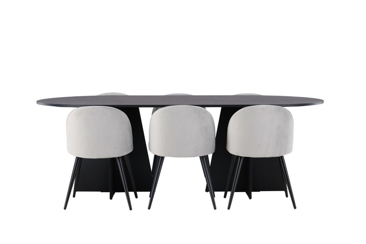 Venture Home Bootcut Oval Dining Table - Black / Black Fanéer +Velvet Dining Chair - Light Grey / Black _6