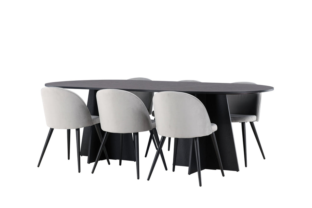 Venture Home Bootcut Oval Dining Table - Black / Black Fanéer +Velvet Dining Chair - Light Grey / Black _6