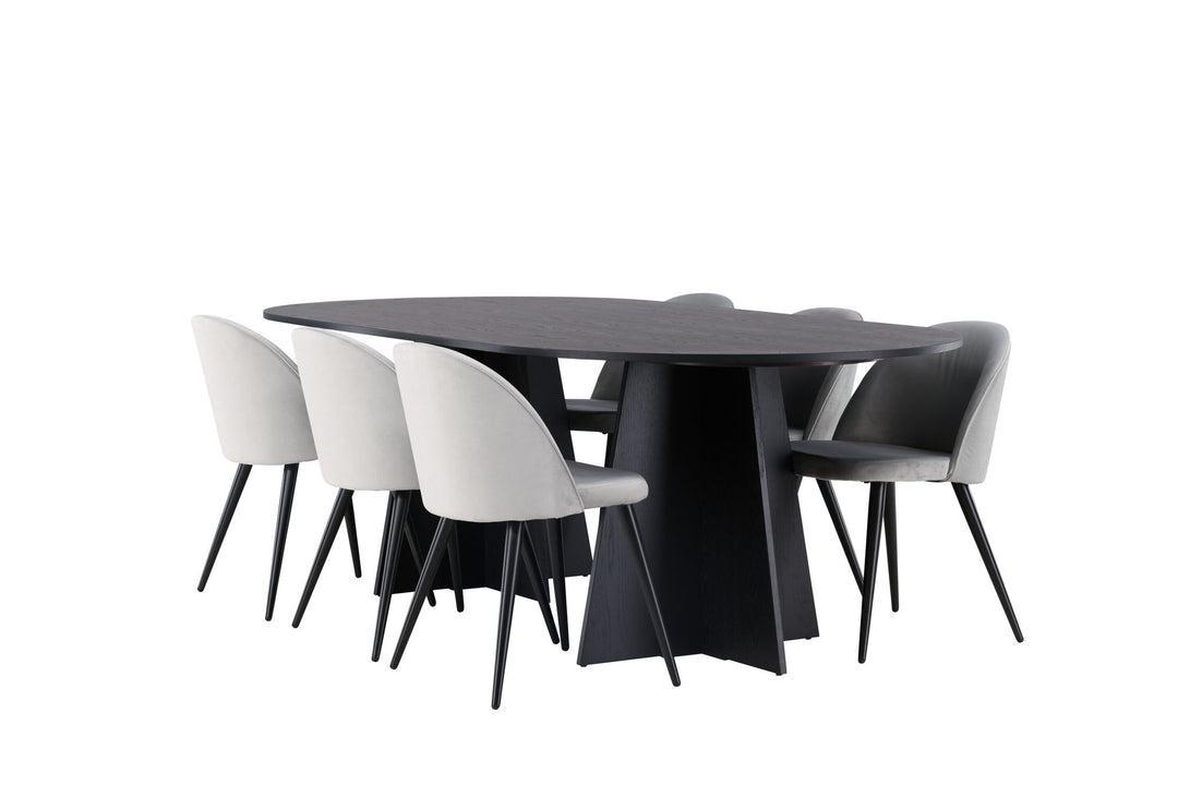 Venture Home Bootcut Oval Dining Table - Black / Black Fanéer +Velvet Dining Chair - Light Grey / Black _6