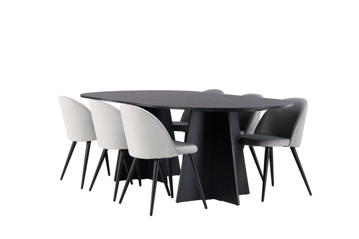 Venture Home Bootcut Oval Dining Table - Black / Black Fanéer +Velvet Dining Chair - Light Grey / Black _6