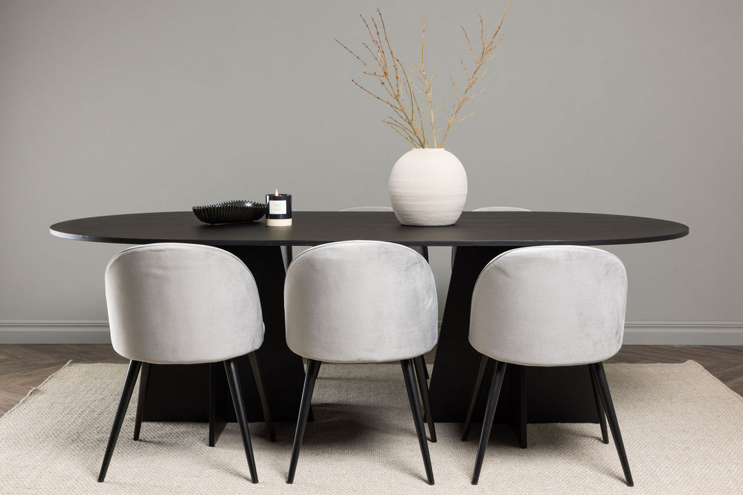 Venture Home Bootcut Oval Dining Table - Black / Black Fanéer +Velvet Dining Chair - Light Grey / Black _6