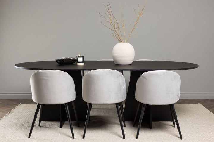 Venture Home Bootcut Oval Dining Table - Black / Black Fanéer +Velvet Dining Chair - Light Grey / Black _6