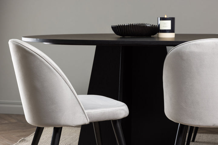 Venture Home Bootcut Oval Dining Table - Black / Black Fanéer +Velvet Dining Chair - Light Grey / Black _6