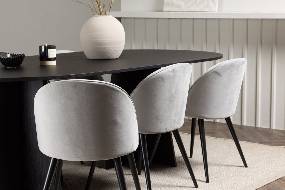 Venture Home Bootcut Oval Dining Table - Black / Black Fanéer +Velvet Dining Chair - Light Grey / Black _6