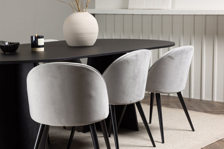 Venture Home Bootcut Oval Dining Table - Black / Black Fanéer +Velvet Dining Chair - Light Grey / Black _6