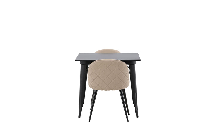 Venture Home Tempe Dining Table - Black / Black MDF +Velvet Stitches Chair - Black / Beige Fabric (Polyester linen ) _2