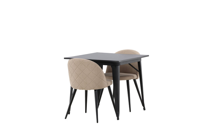 Venture Home Tempe Dining Table - Black / Black MDF +Velvet Stitches Chair - Black / Beige Fabric (Polyester linen ) _2
