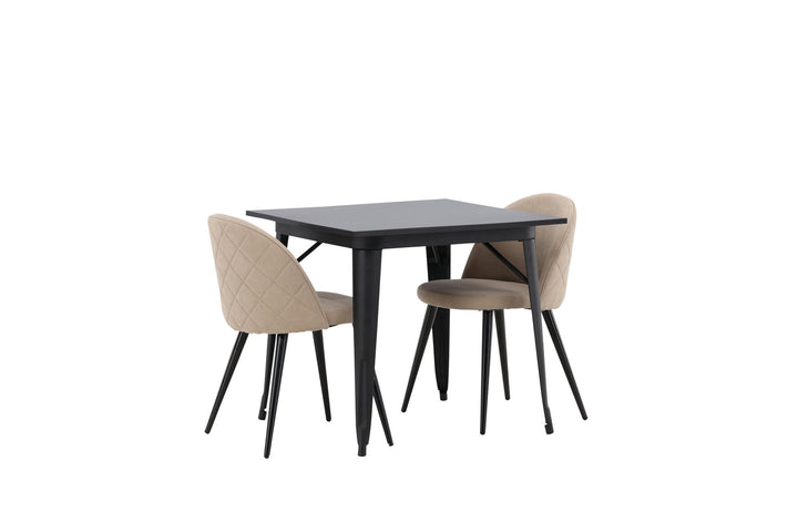 Venture Home Tempe Dining Table - Black / Black MDF +Velvet Stitches Chair - Black / Beige Fabric (Polyester linen ) _2