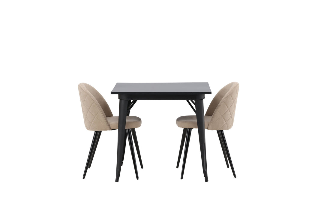 Venture Home Tempe Dining Table - Black / Black MDF +Velvet Stitches Chair - Black / Beige Fabric (Polyester linen ) _2